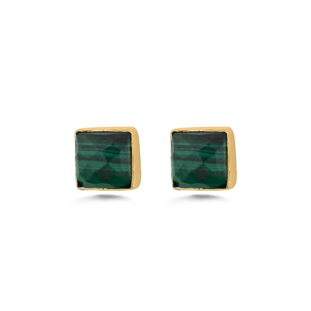 Malachite Stud Earrings in 925 Silver Gold Plated