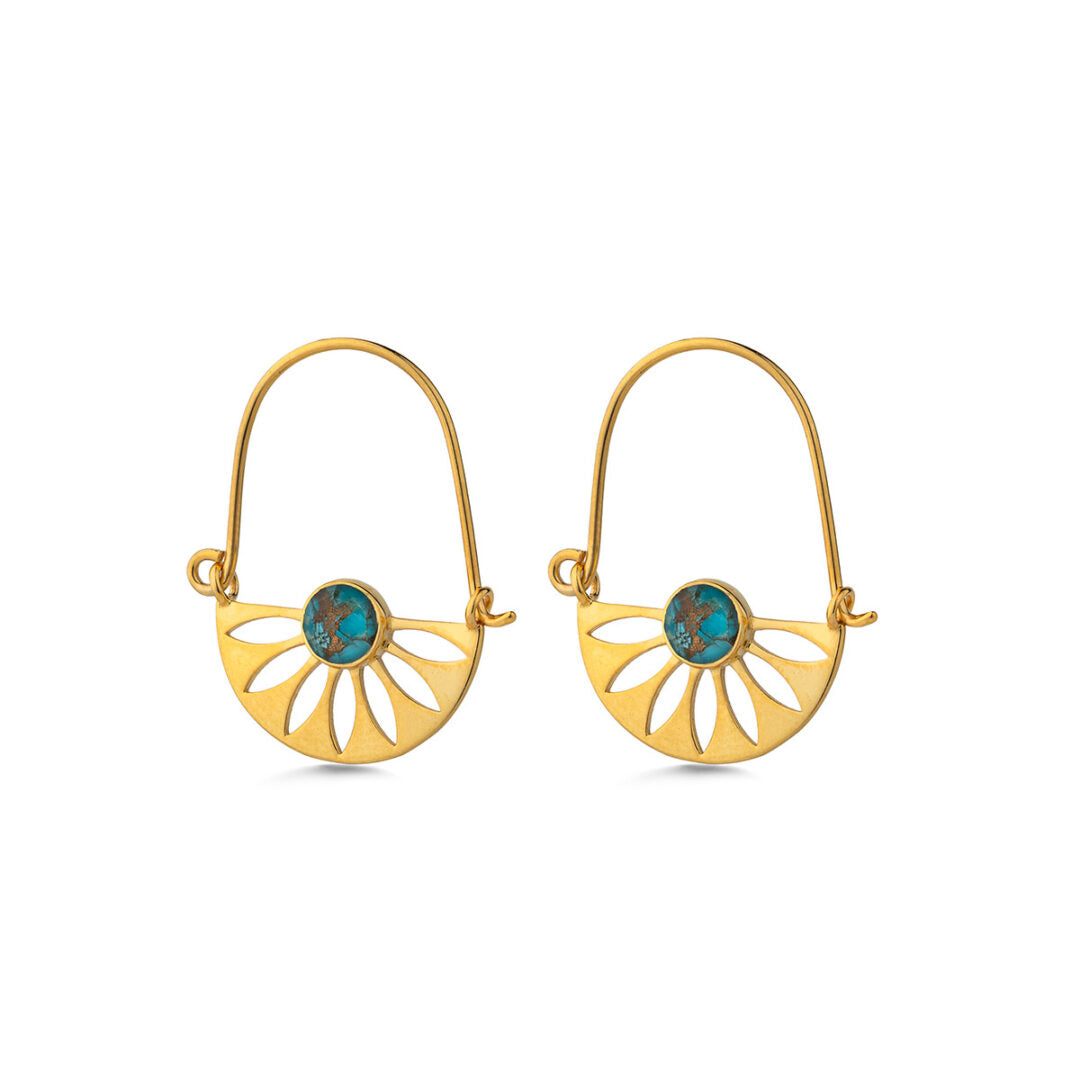 Turquoise Copper Dangle Earrings - Sterling Silver 925 Gold Plated