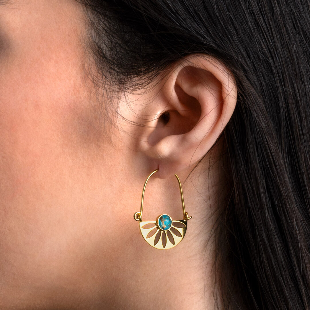 Turquoise Copper Dangle Earrings - Sterling Silver 925 Gold Plated