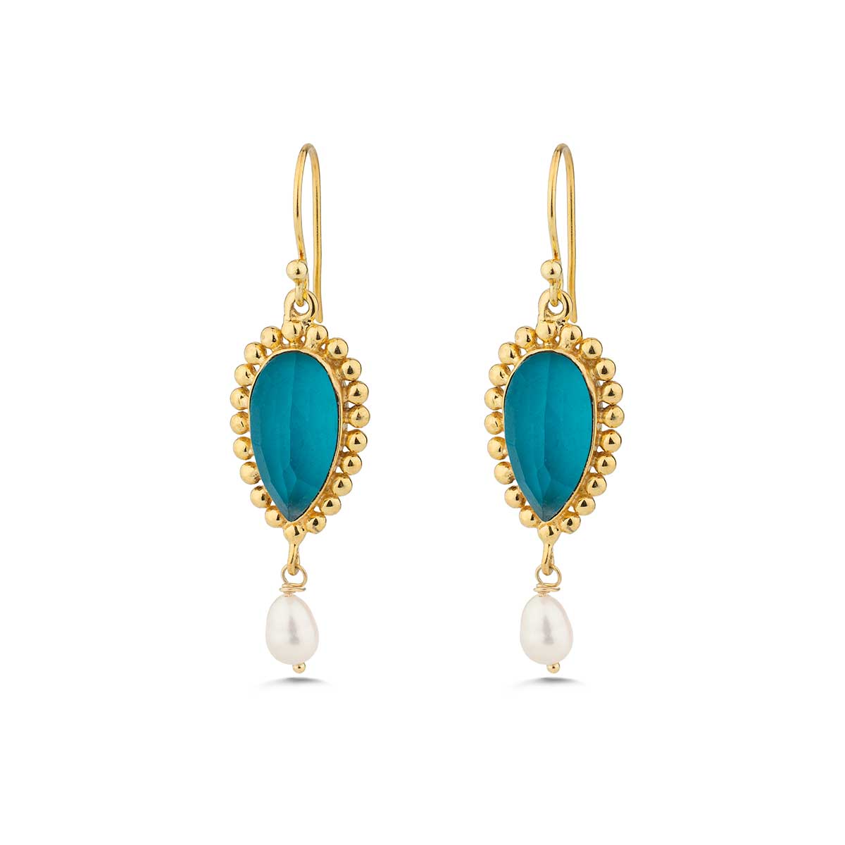 Green Copper & Pariba Dangle Earrings in 925 Sterling Silver & Gold Plating