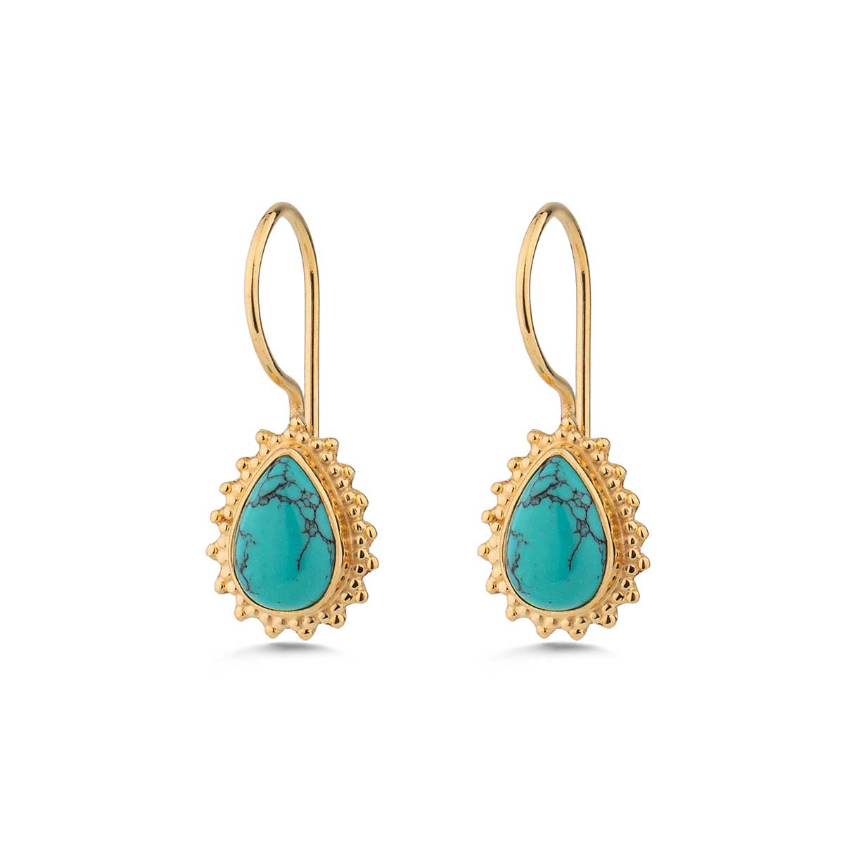 Turquoise & Pearl Teardrop Earrings in 925 Sterling Silver & Gold Plating