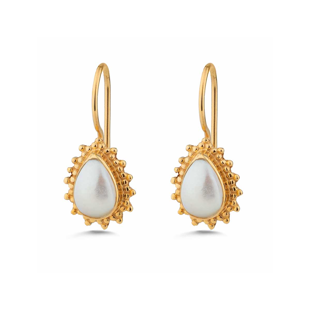 Turquoise & Pearl Teardrop Earrings in 925 Sterling Silver & Gold Plating