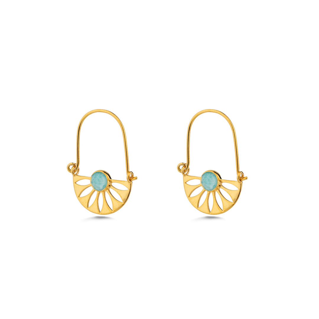 Malachite and Amazonite Dangle Earrings in 925 Silver Gold Plated