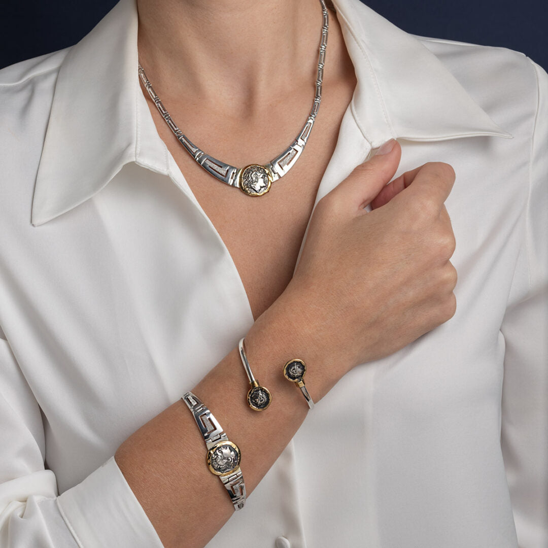 Βραχιόλι Bangle Μέγας Αλέξανδρος - Ασήμι 925 και Χρυσό 14Κ