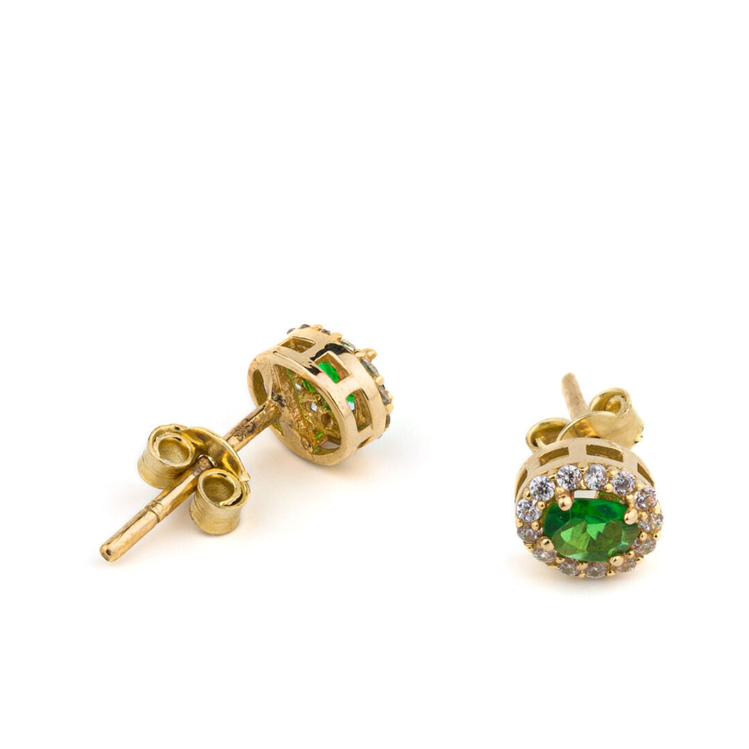 Green Zircon Stud Earrings – 14K Gold