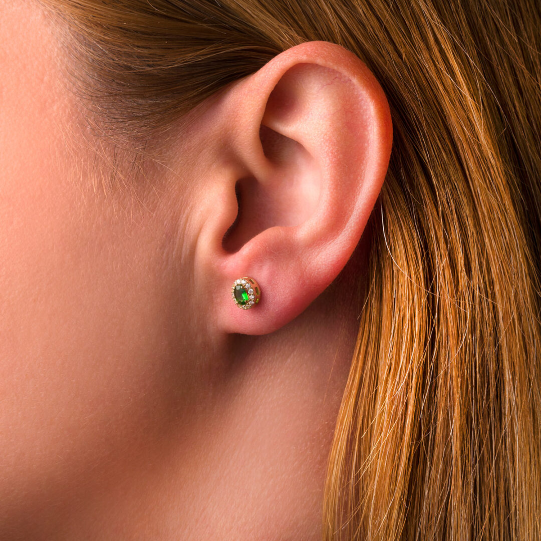 Green Zircon Stud Earrings – 14K Gold