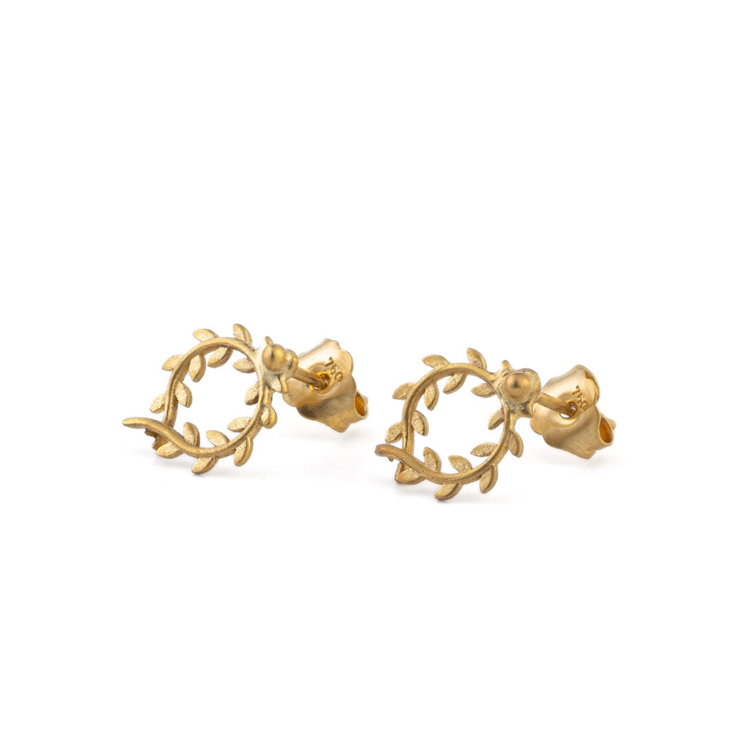 Olive Wreath Earrings – 14K Solid Yellow Gold