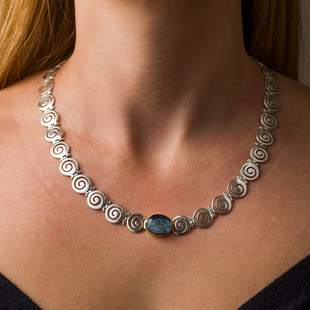 Lapis Lazuli Spiral Necklace- 14K Gold and 925 Sterling Silver