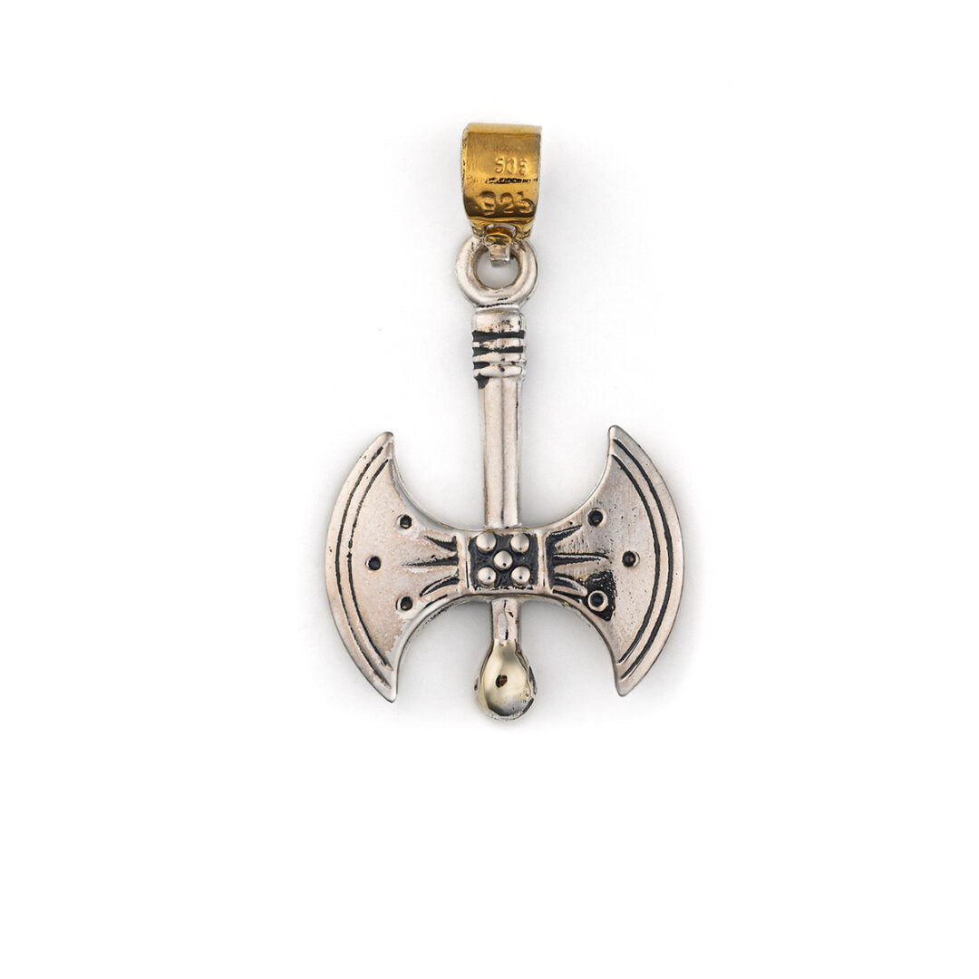 Minoan Double Axe Pendant - 14K Yellow Gold and Sterling Silver
