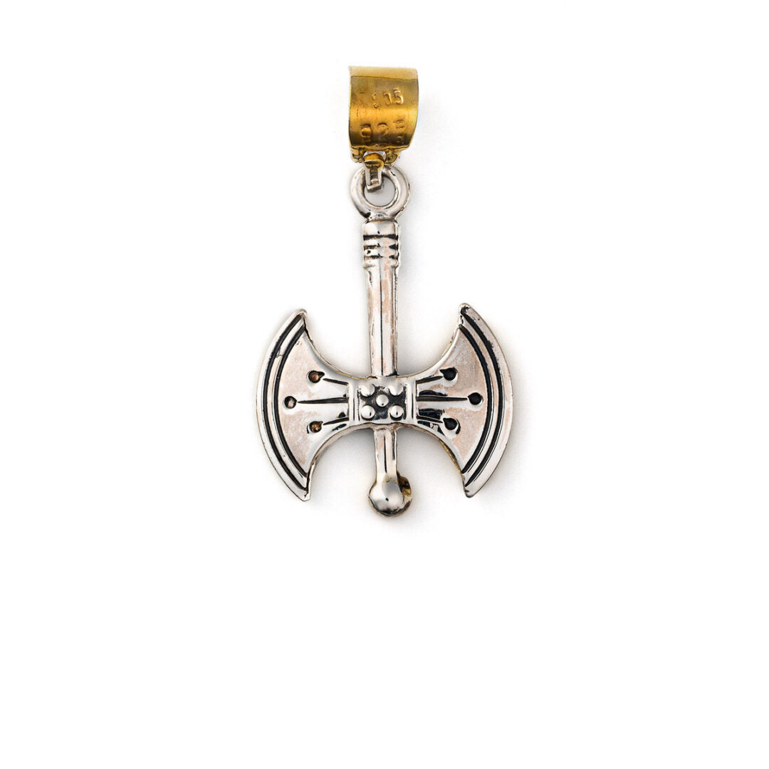 Minoan Double Axe Pendant - 14K Yellow Gold and Sterling Silver