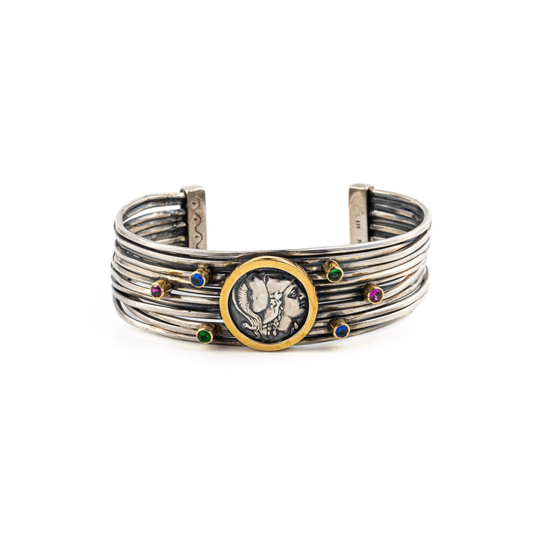Goddess Athena Cuff Bracelet - 18K Gold and 925 Sterling Silver