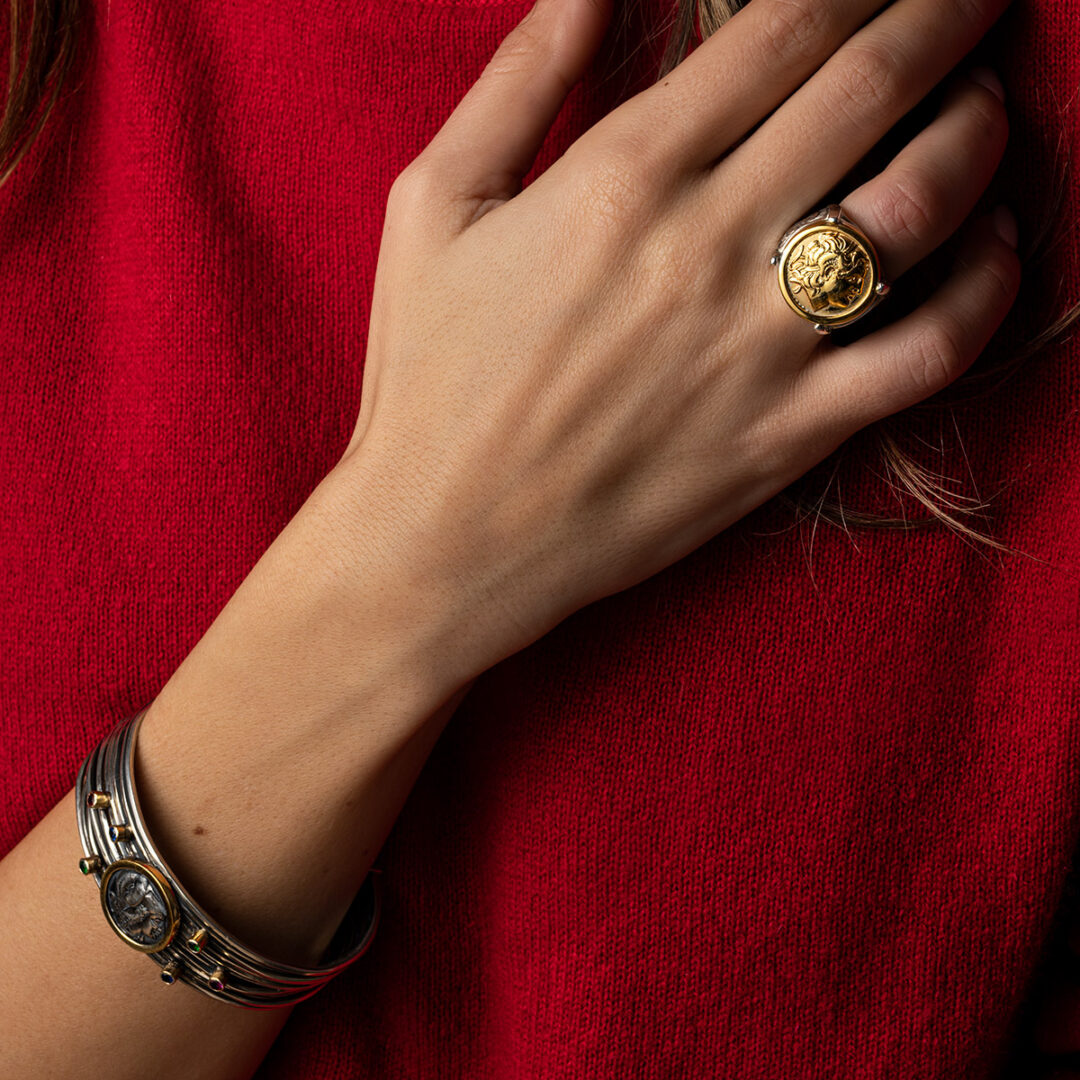 Goddess Athena Cuff Bracelet - 18K Gold and 925 Sterling Silver