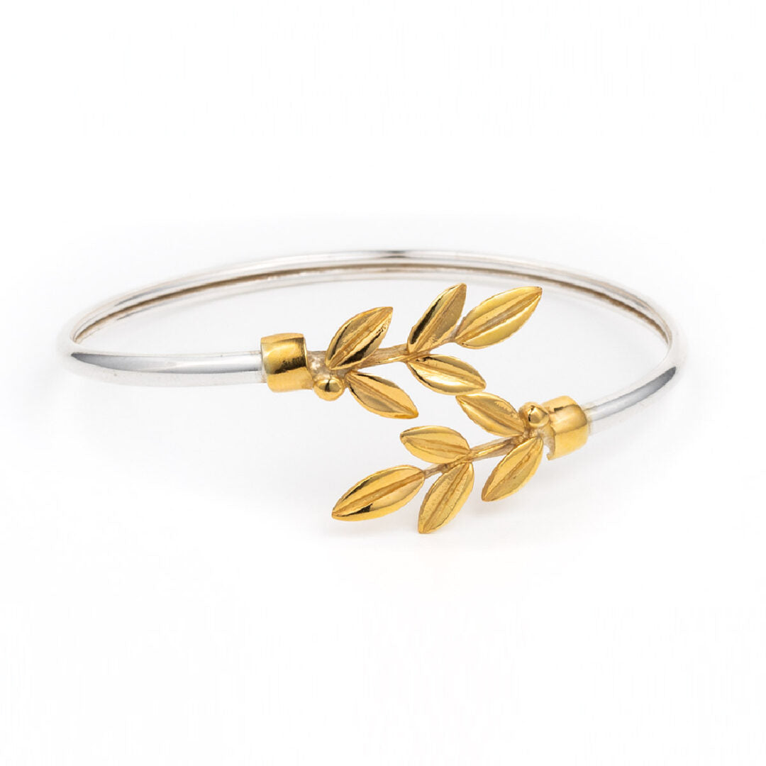 Olive Leaves Hinge Bracelet - 925 Sterling Silver and Gold Plated