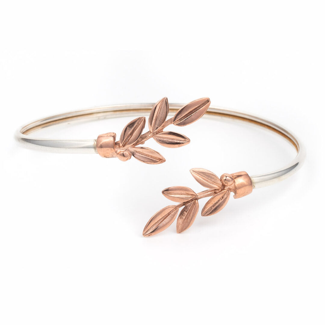 Olive Leaves Hinge Bracelet - 925 Sterling Silver and Gold Plated