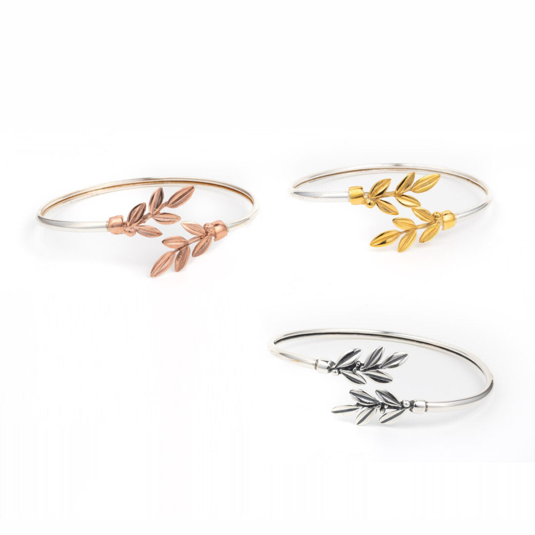 Olive Leaves Hinge Bracelet - 925 Sterling Silver and Gold Plated