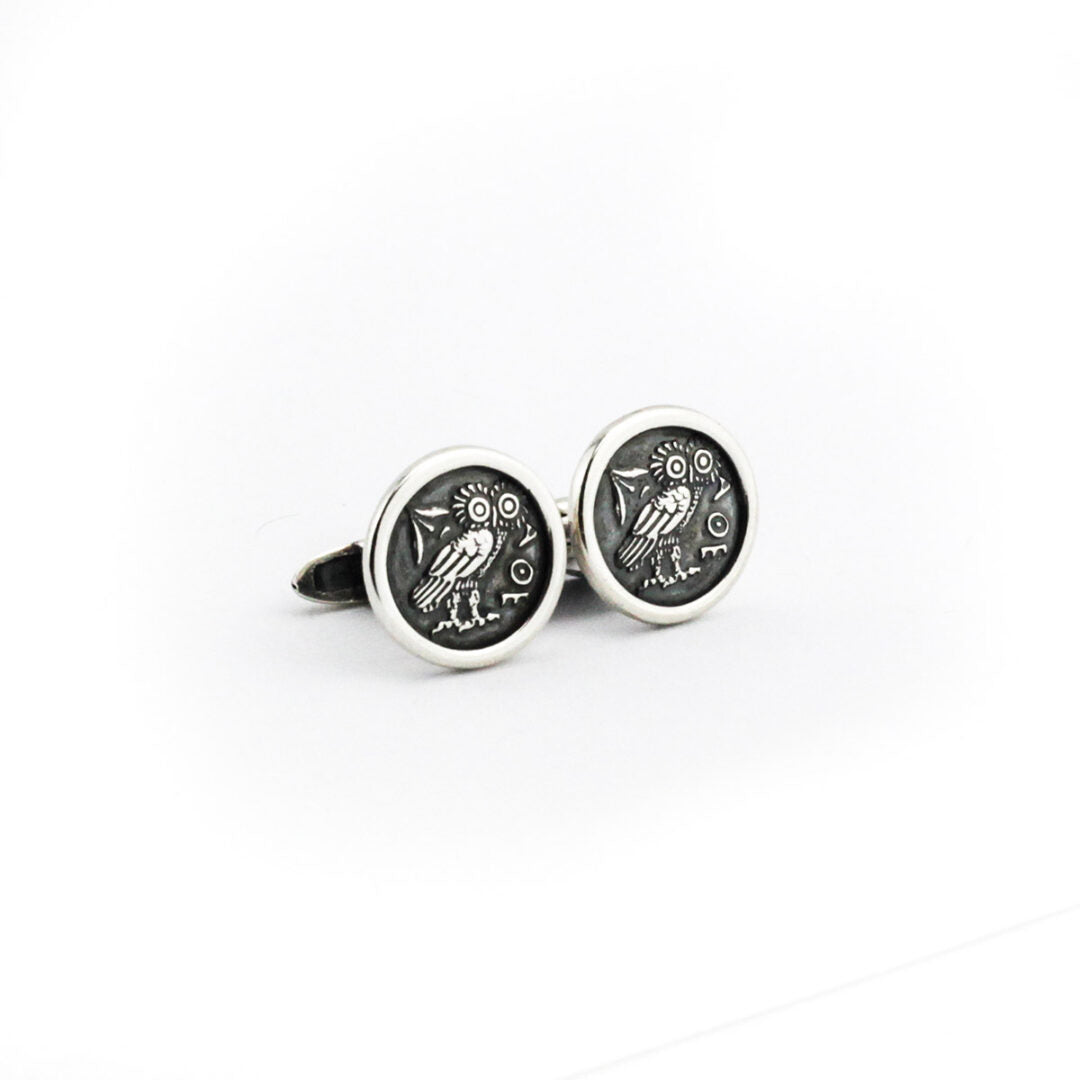 Goddess Athena Wisdom Owl Cufflinks - Sterling Silver