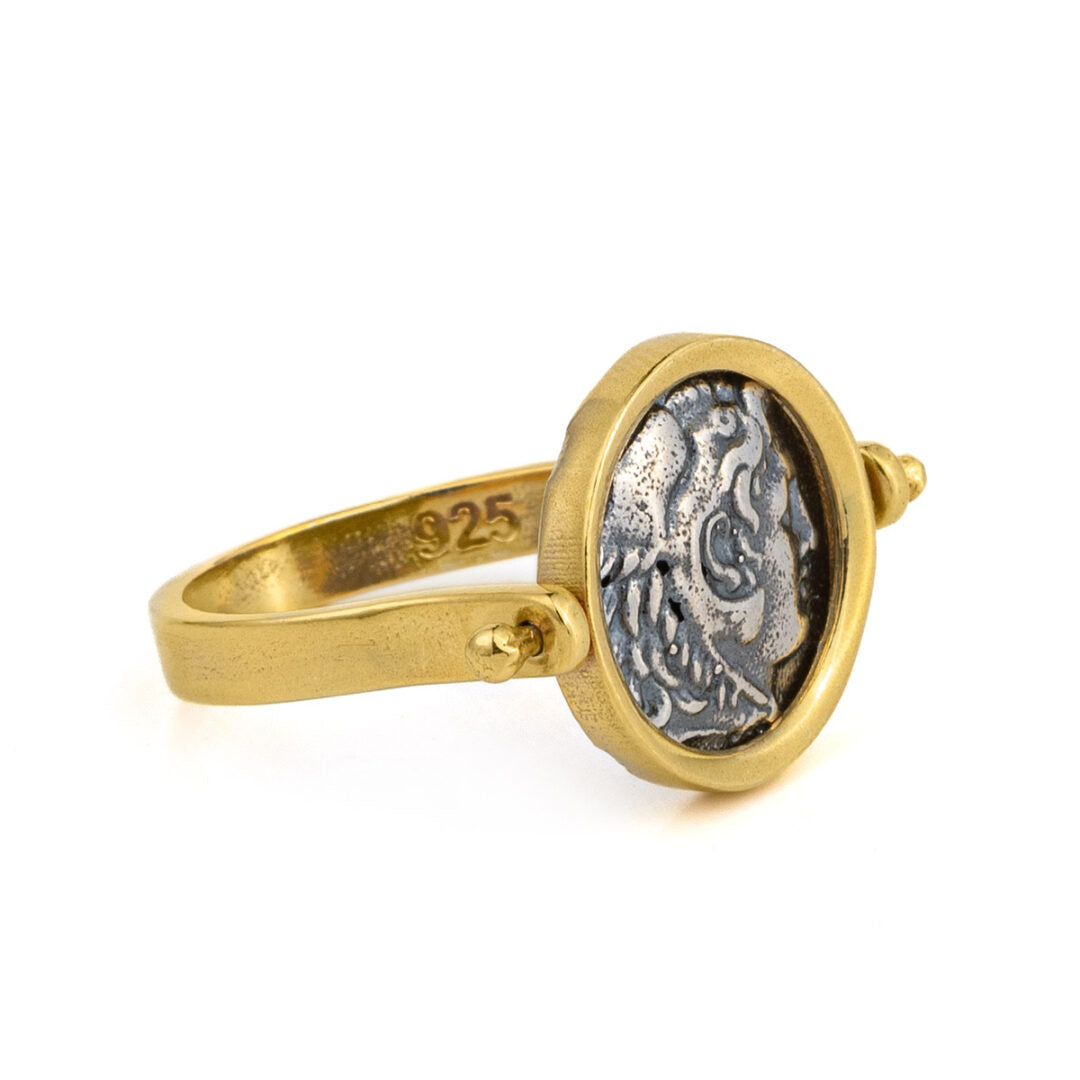 Hercules Swivel Flip Coin Ring – Sterling Silver Gold Plated