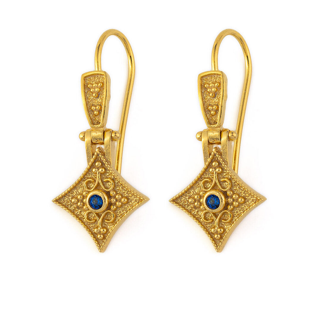Rhombus Byzantine Earrings with Blue Zircon