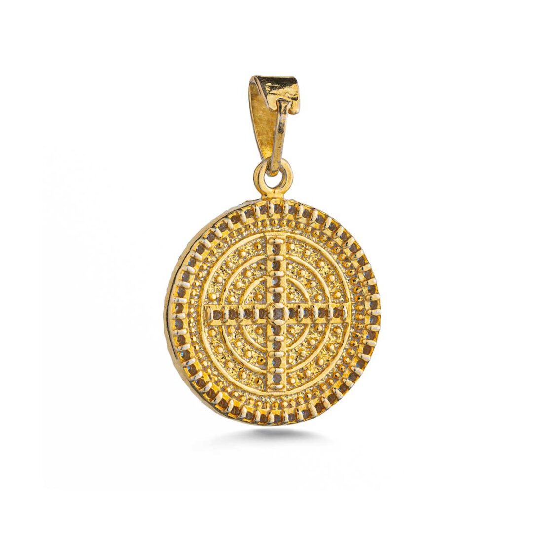 Round Constantino Cross in 925 Sterling Silver Gold Plated with Zircon Stones