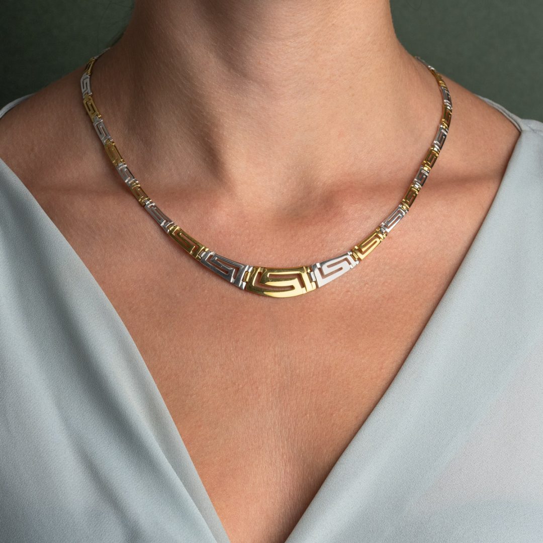 Two Tone Meander Necklace in 925 Sterling Silver