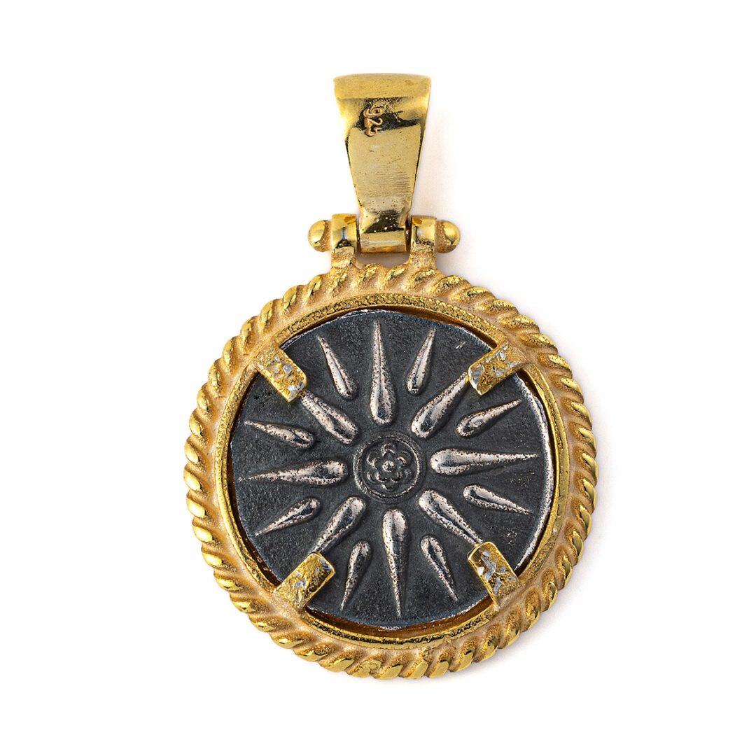 Vergina Star Pendant - 925 Sterling Silver and Gold Plated