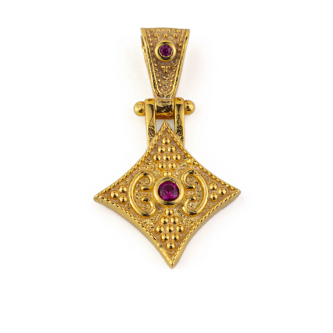 Byzantine Rhombus Pendant - 925 Sterling Silver Gold Plated Zircon