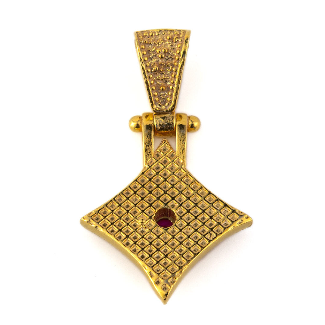 Byzantine Rhombus Pendant - 925 Sterling Silver Gold Plated Zircon