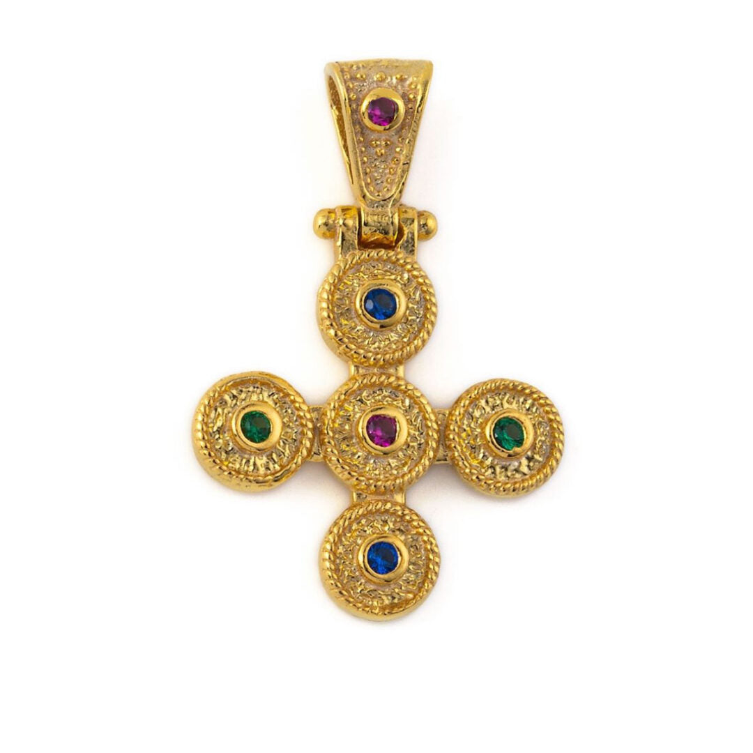 Byzantine Cross with Zircon - 925 Sterling Silver Gold Plated