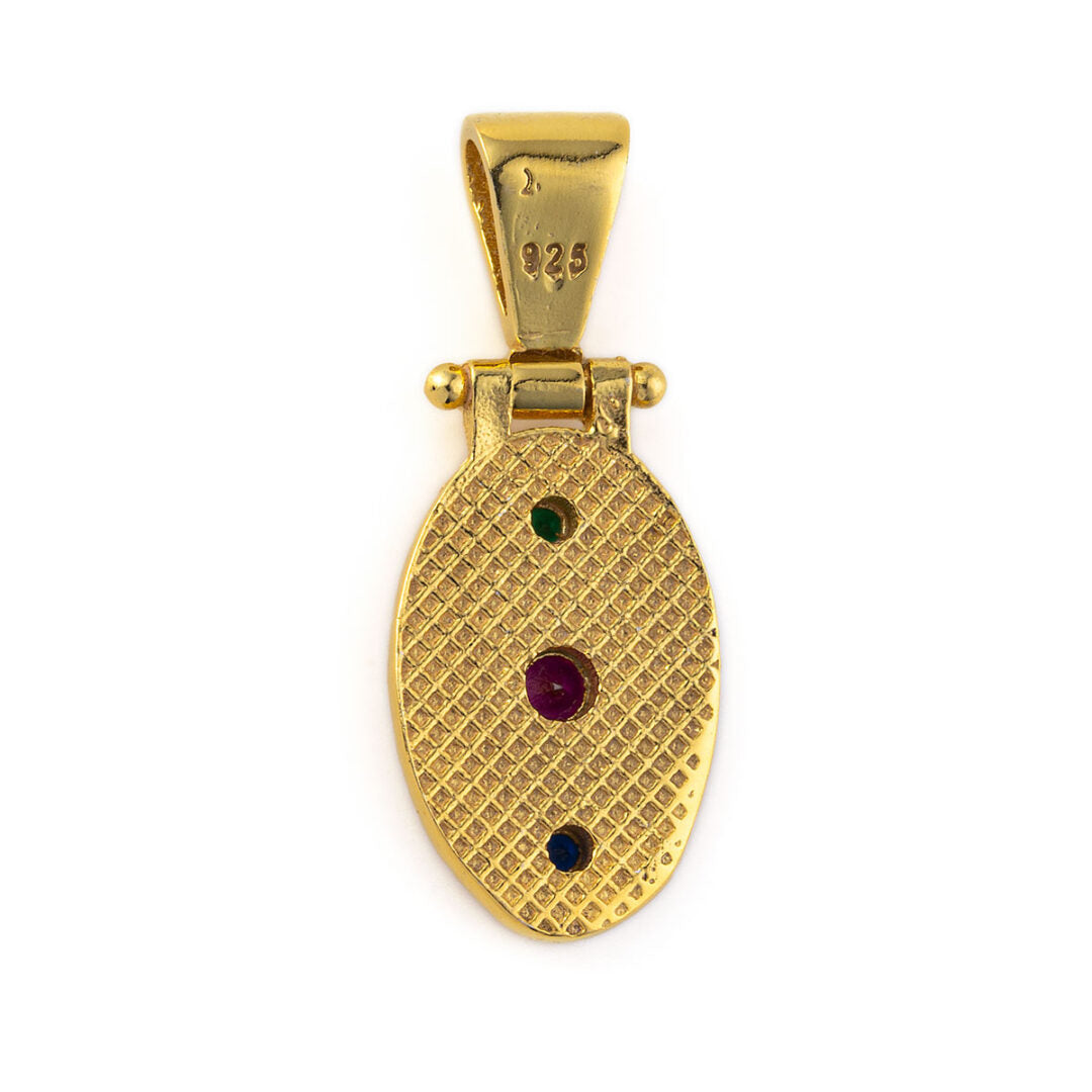 Byzantine Multicolor Oval Pendant - 925 Sterling Silver Gold Plated