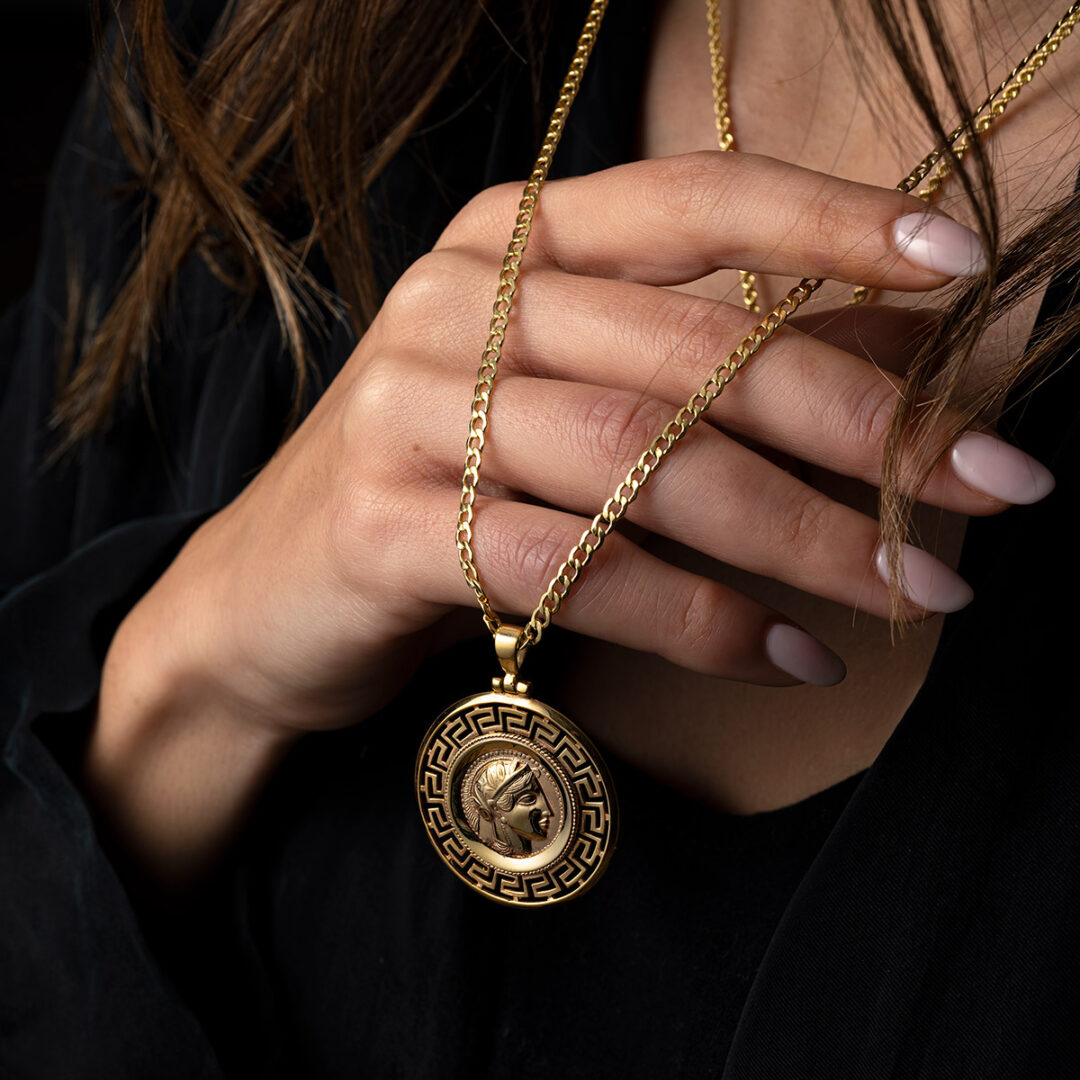 Goddess Athena and Wisdom Owl Pendant - 14K Gold