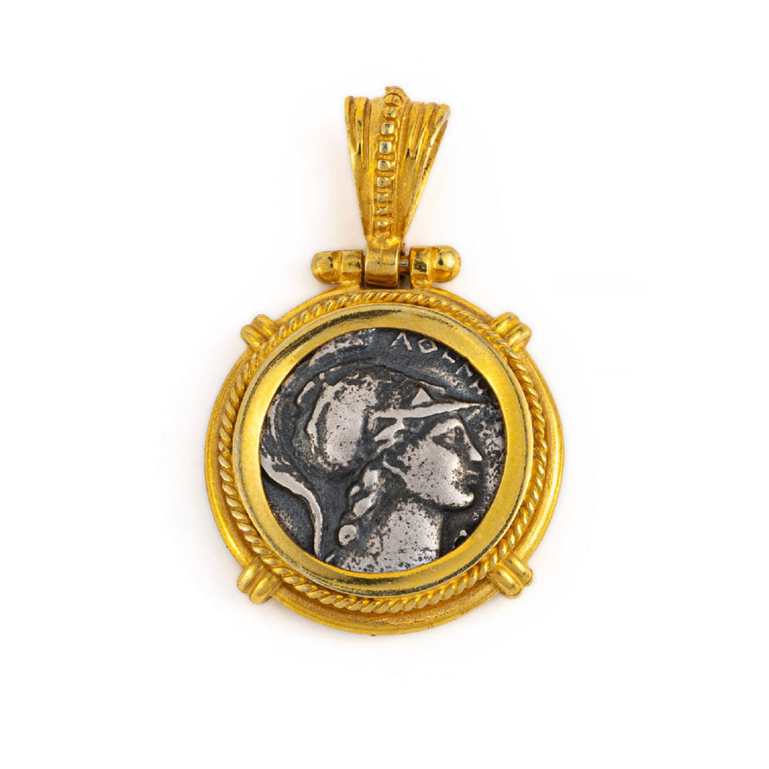 Goddess Athena - Silver Gold Plated Coin Pendant