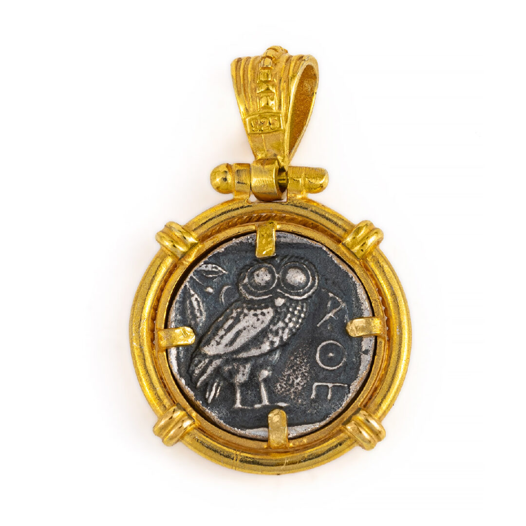 Goddess Athena - Silver Gold Plated Coin Pendant