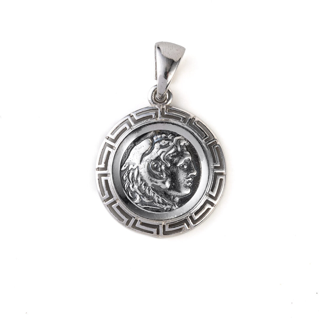 Hercules Pendant with Meander Bezel - 925 Sterling Silver Gold Plated