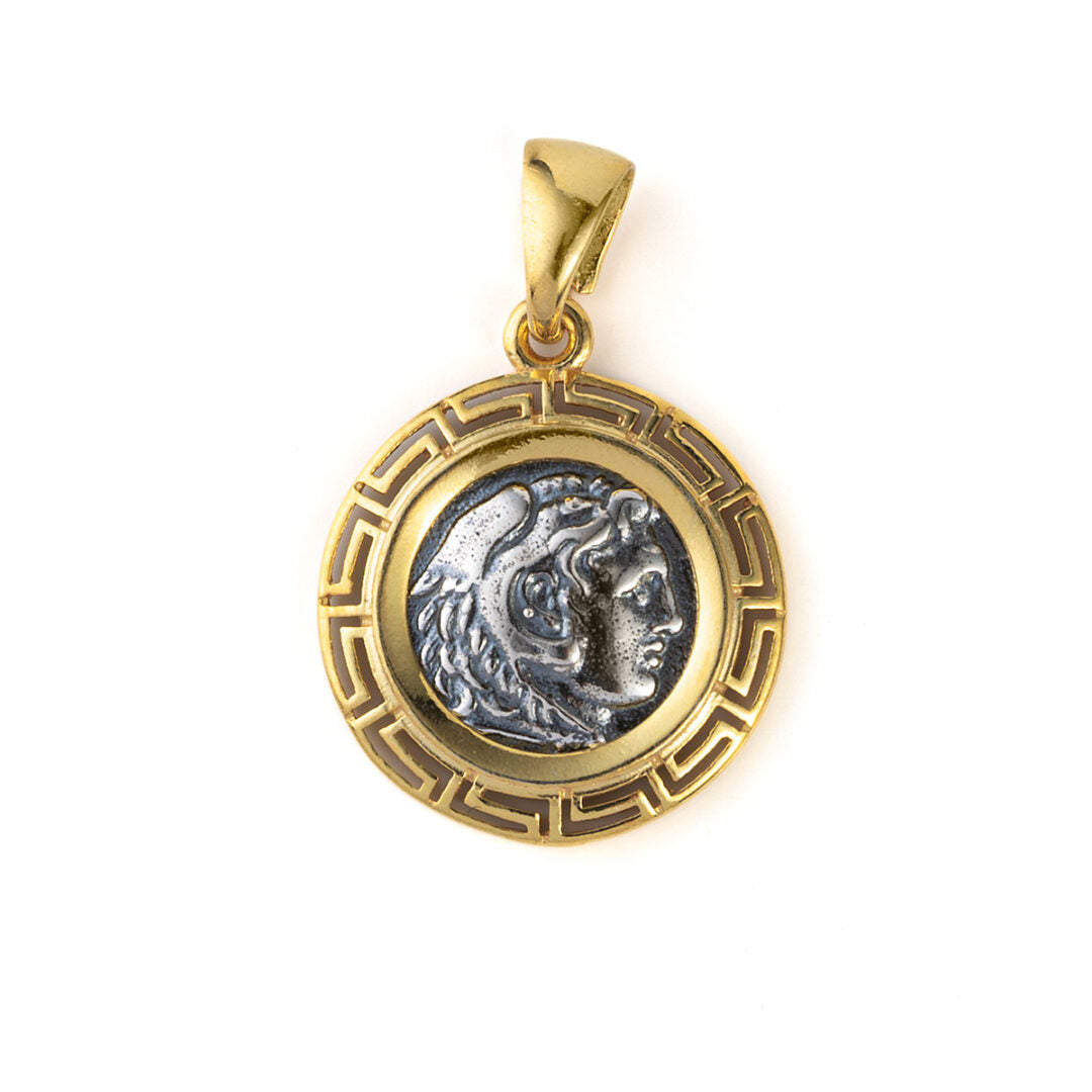 Hercules Pendant with Meander Bezel - 925 Sterling Silver Gold Plated