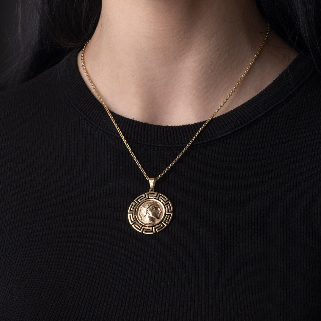 Alexander the Great 14K Gold Coin Pendant Meander Bezel