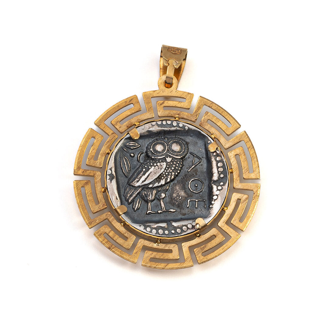 Athena Coin Pendant - 14k Gold and Sterling Silver