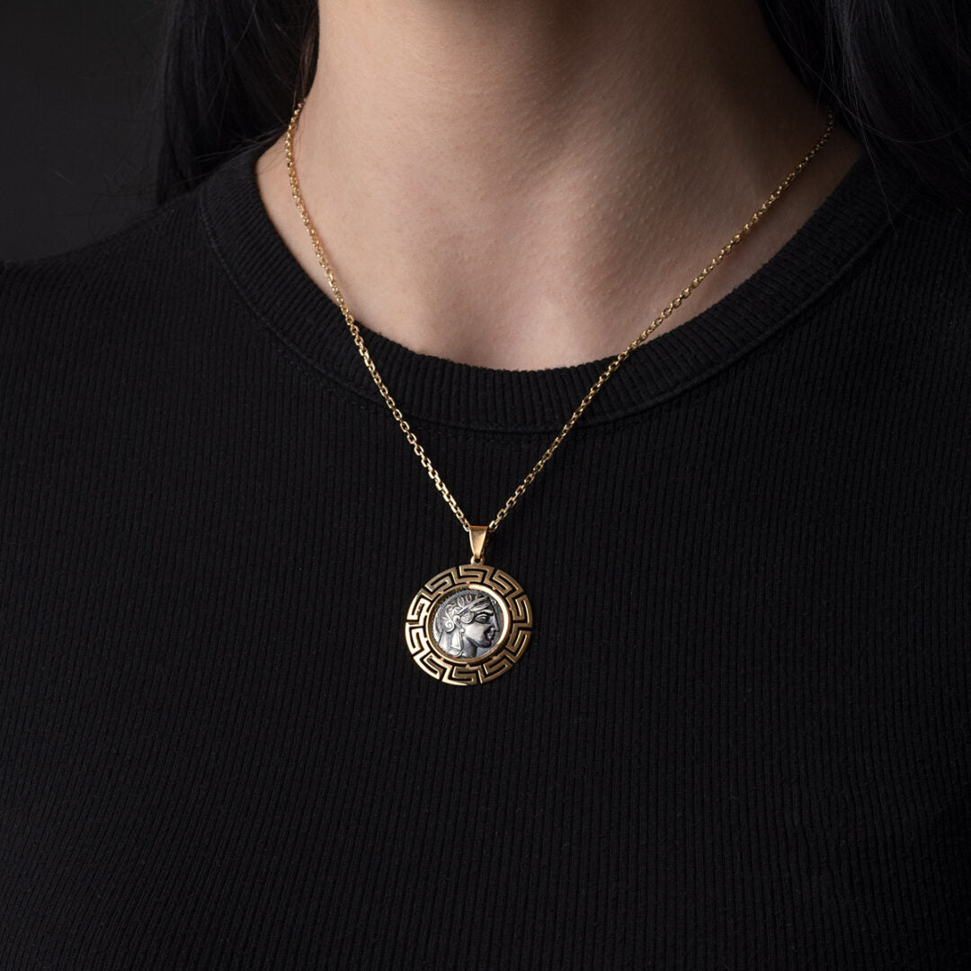 Athena Coin Pendant - 14k Gold and Sterling Silver