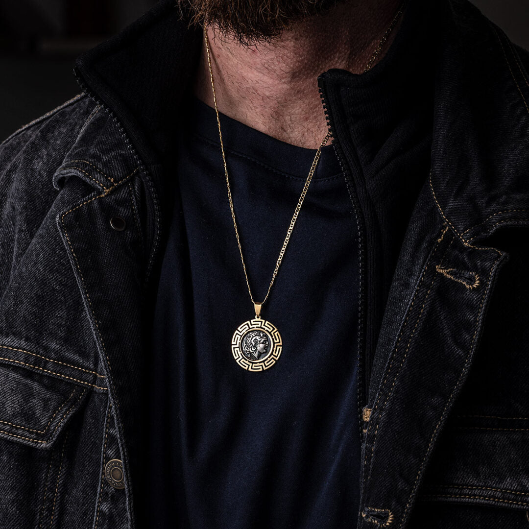 Alexander the Great 14K Gold and Sterling Silver Coin Pendant