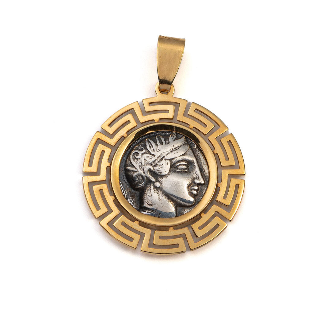 Athena Coin Pendant - 14k Gold and Sterling Silver