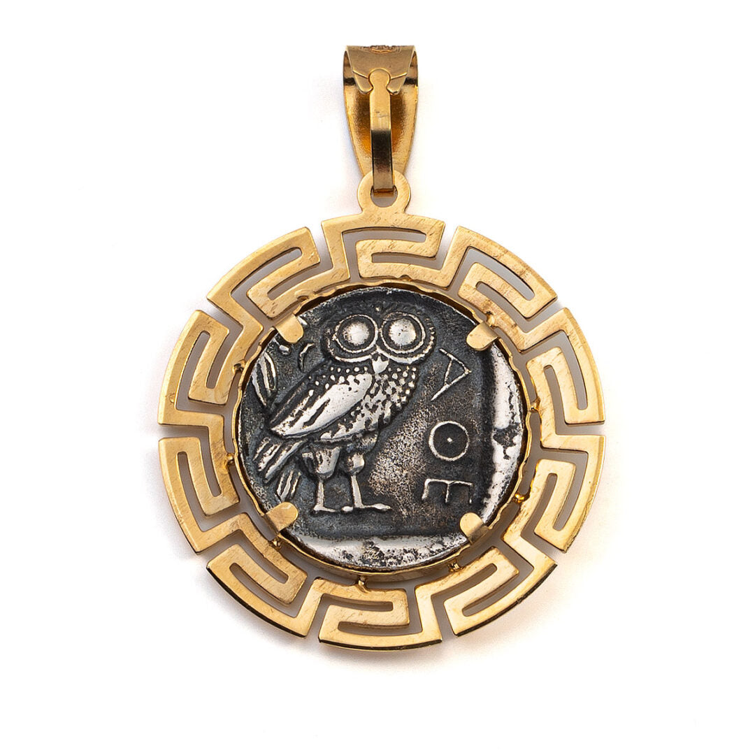 Athena Coin Pendant - 14k Gold and Sterling Silver