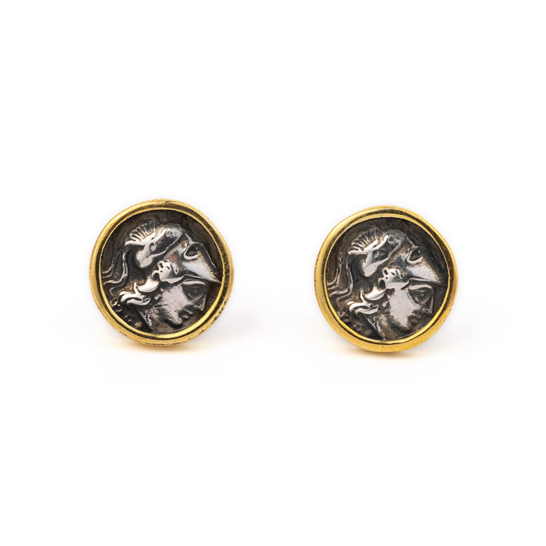 Greek Goddess Athena Coin Stud Earrings
