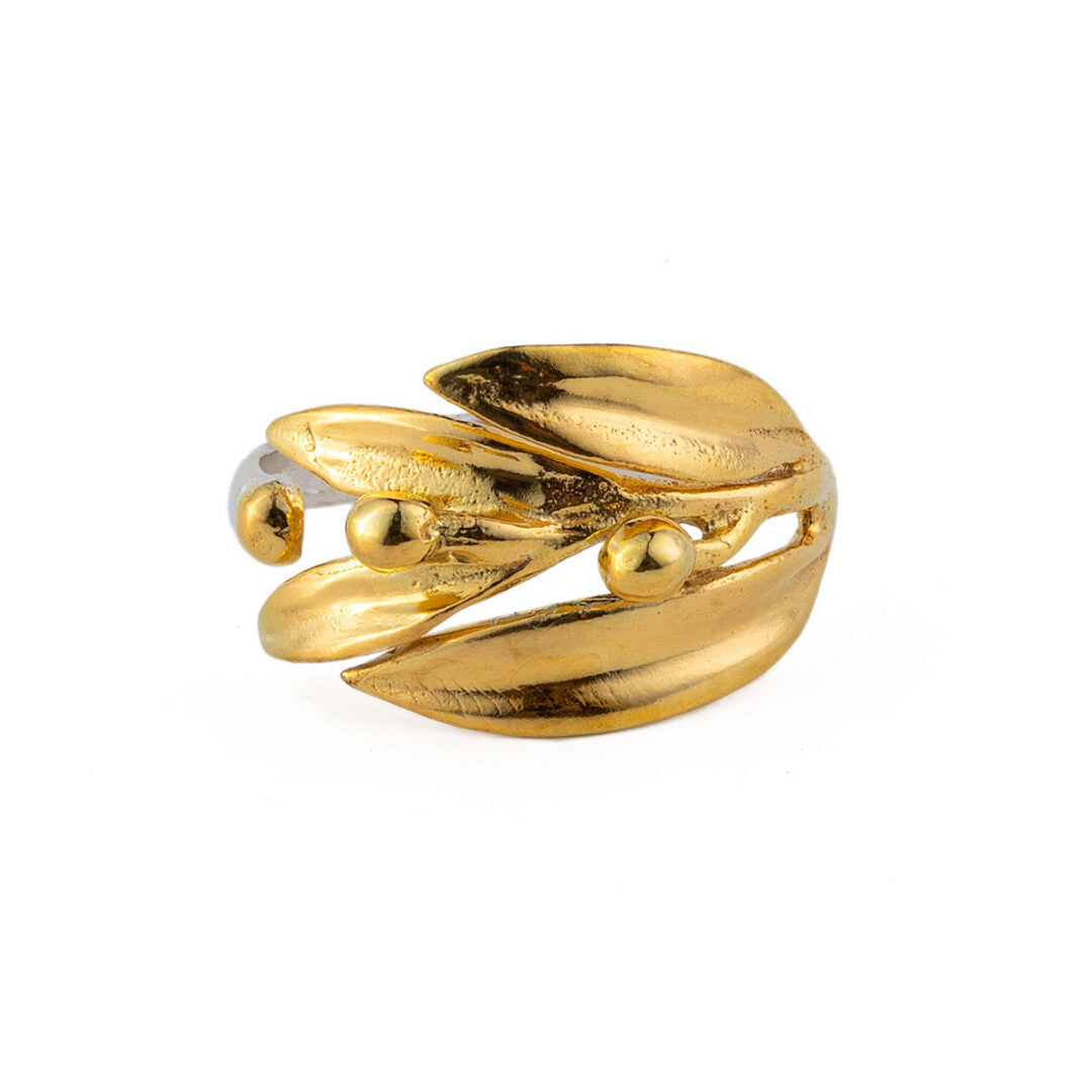 Olive Leaf Ring - 925 Sterling Silver and Gold Plated