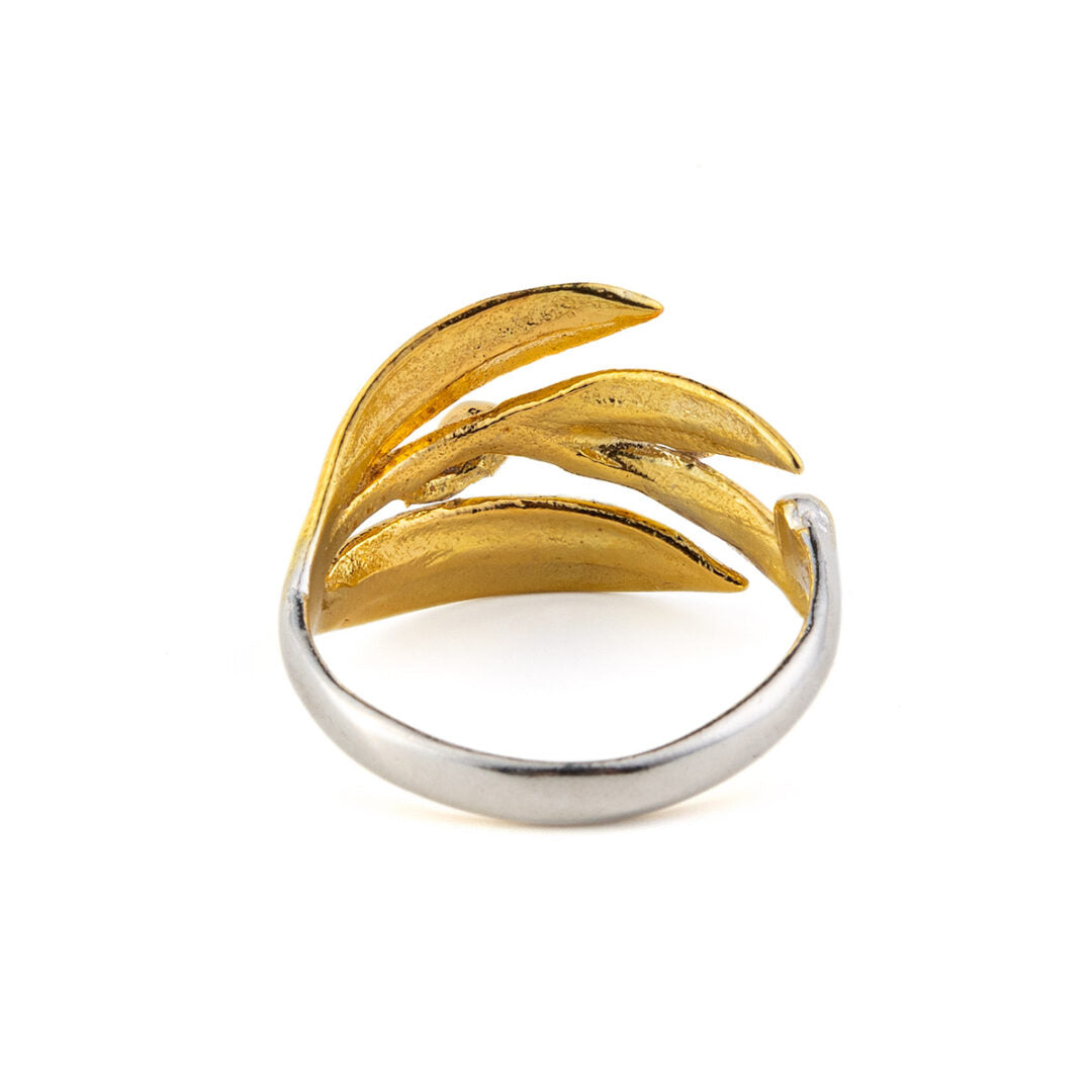 Olive Leaf Ring - 925 Sterling Silver and Gold Plated