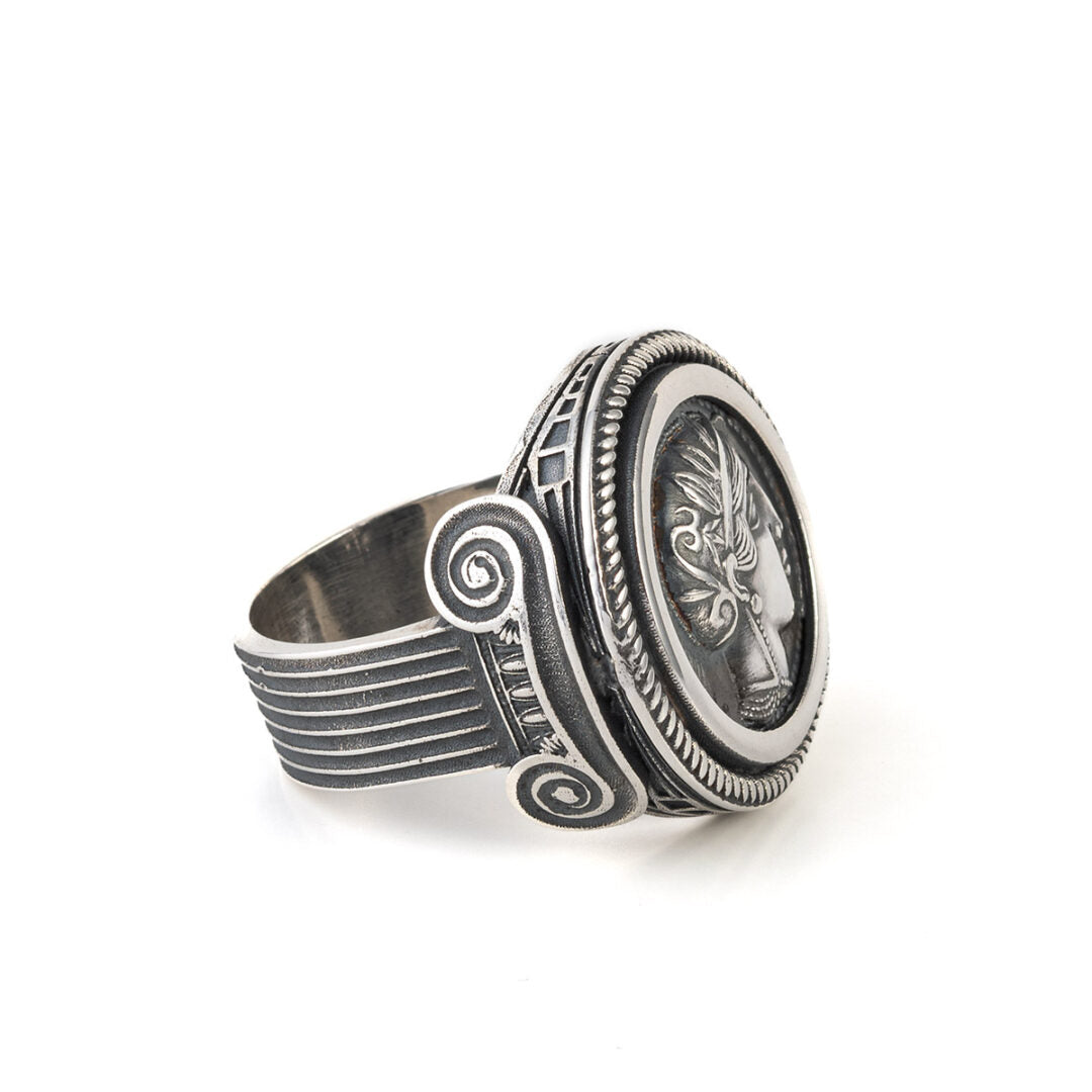 Athena & Owl Coin Ring - 925 Sterling Silver