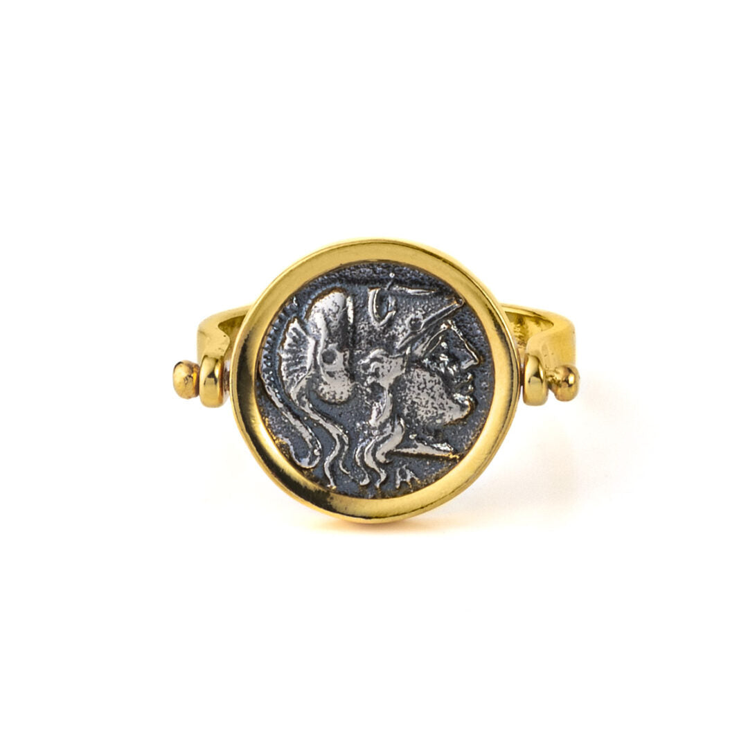 Athena Chalinitis Swivel Flip Coin Ring – Sterling Silver Gold Plated
