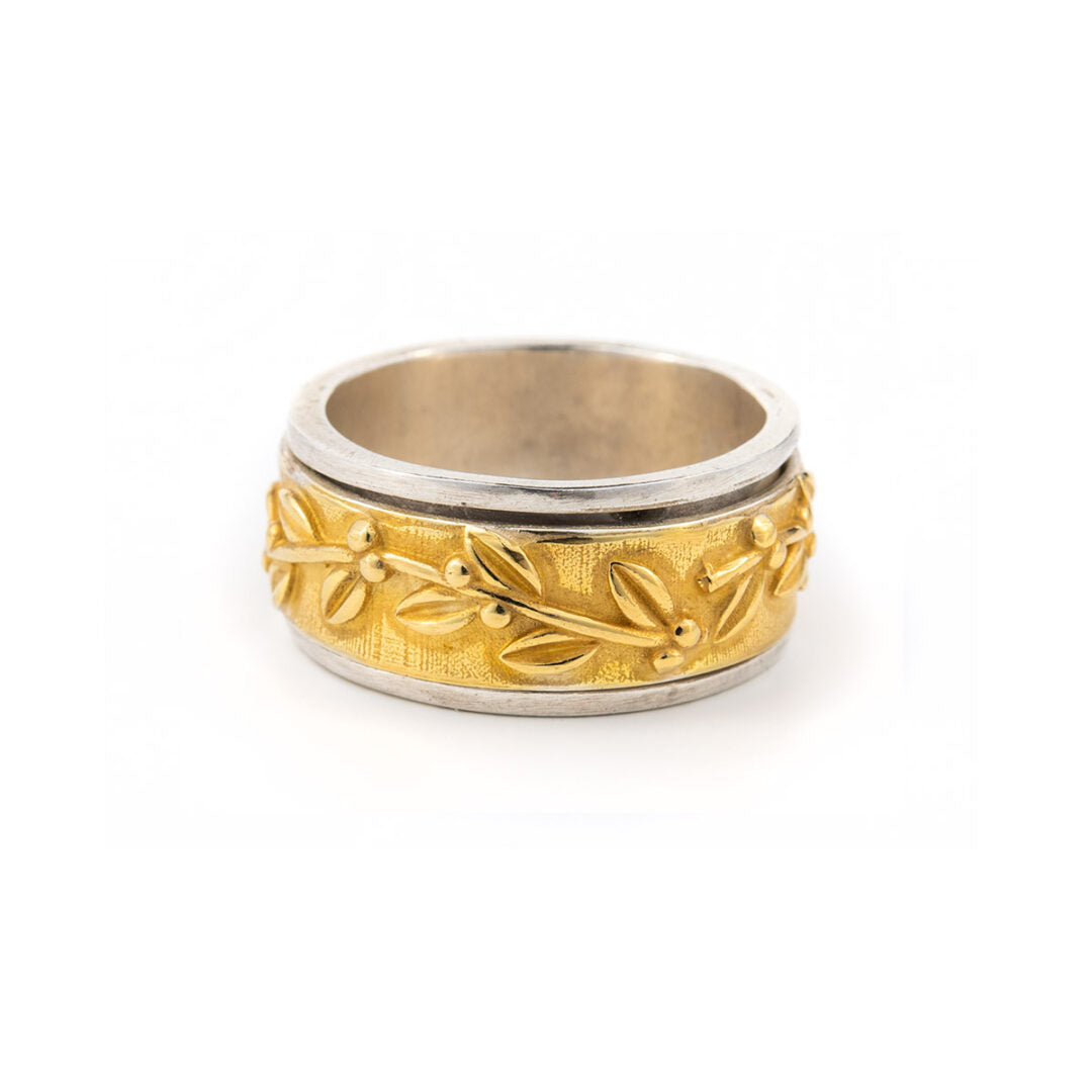 Sterling Silver Gold Plated Olive Leaf Round Ring