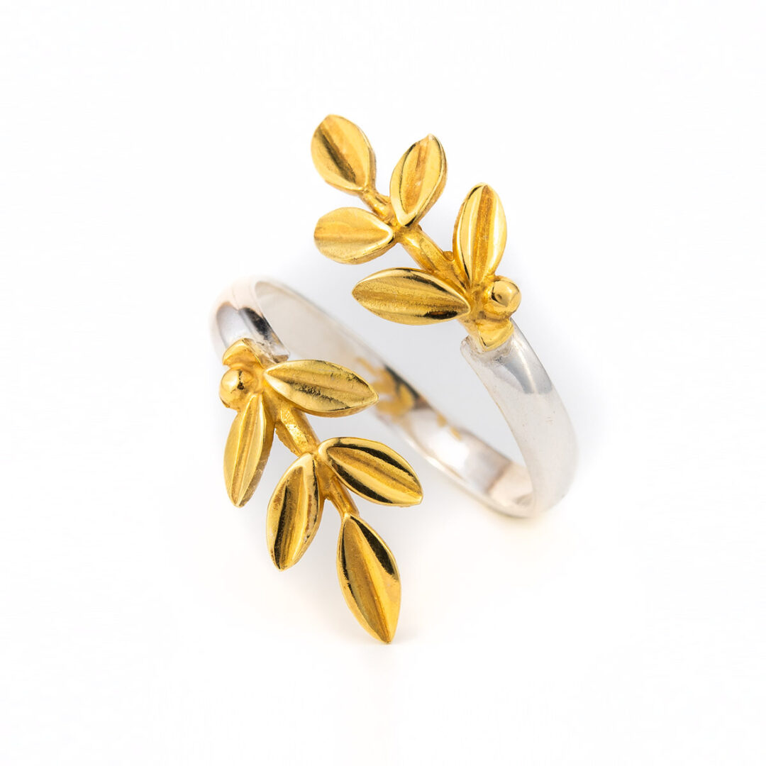 Olive Leaves Ring - Sterling Silver and Gold Plated