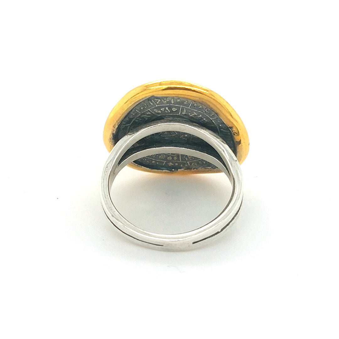 Phaistos Disk - Sterling Silver Gold Plated Ring