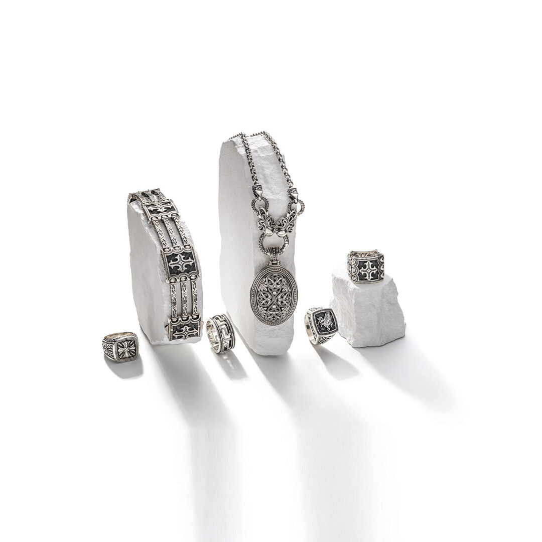 Oval Floral Silver Pendant - Yianni Jewelry