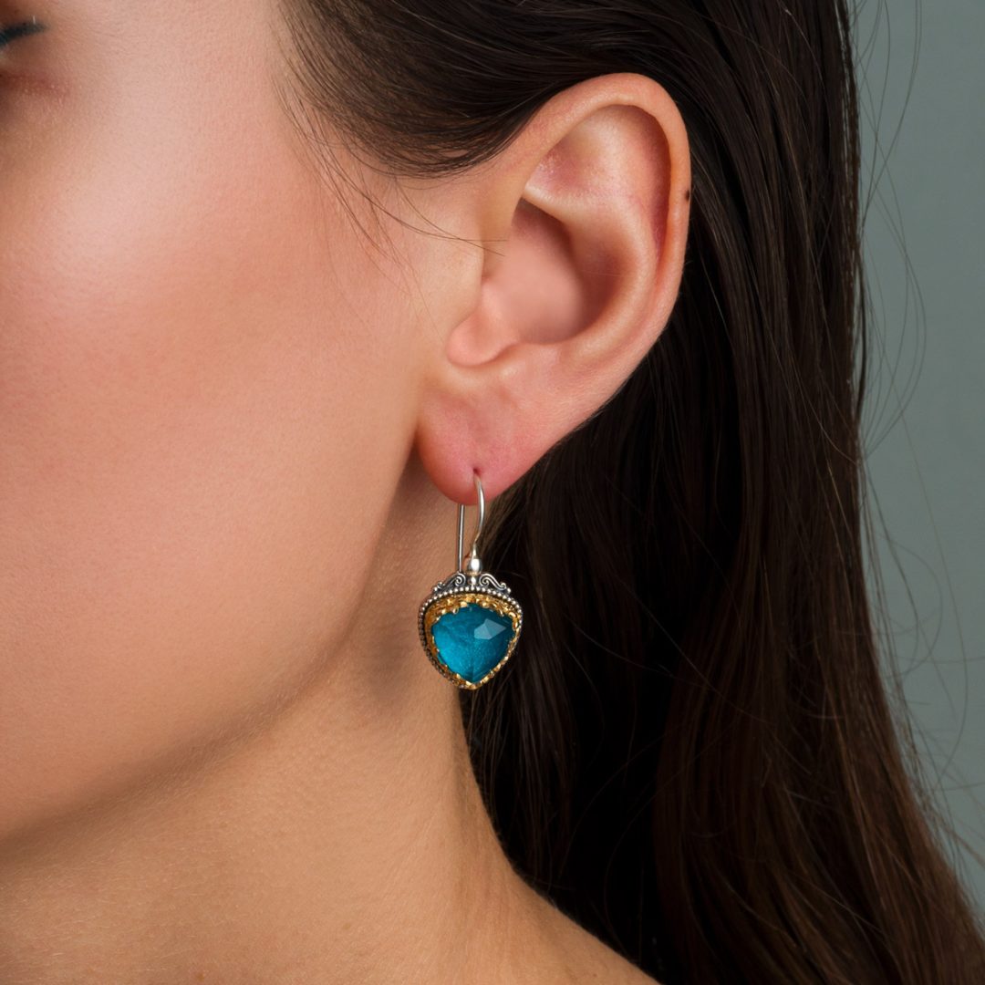 Gerochristo - Iris Triangle Earrings in 925 Sterling Silver with Pariba Doublet Stone